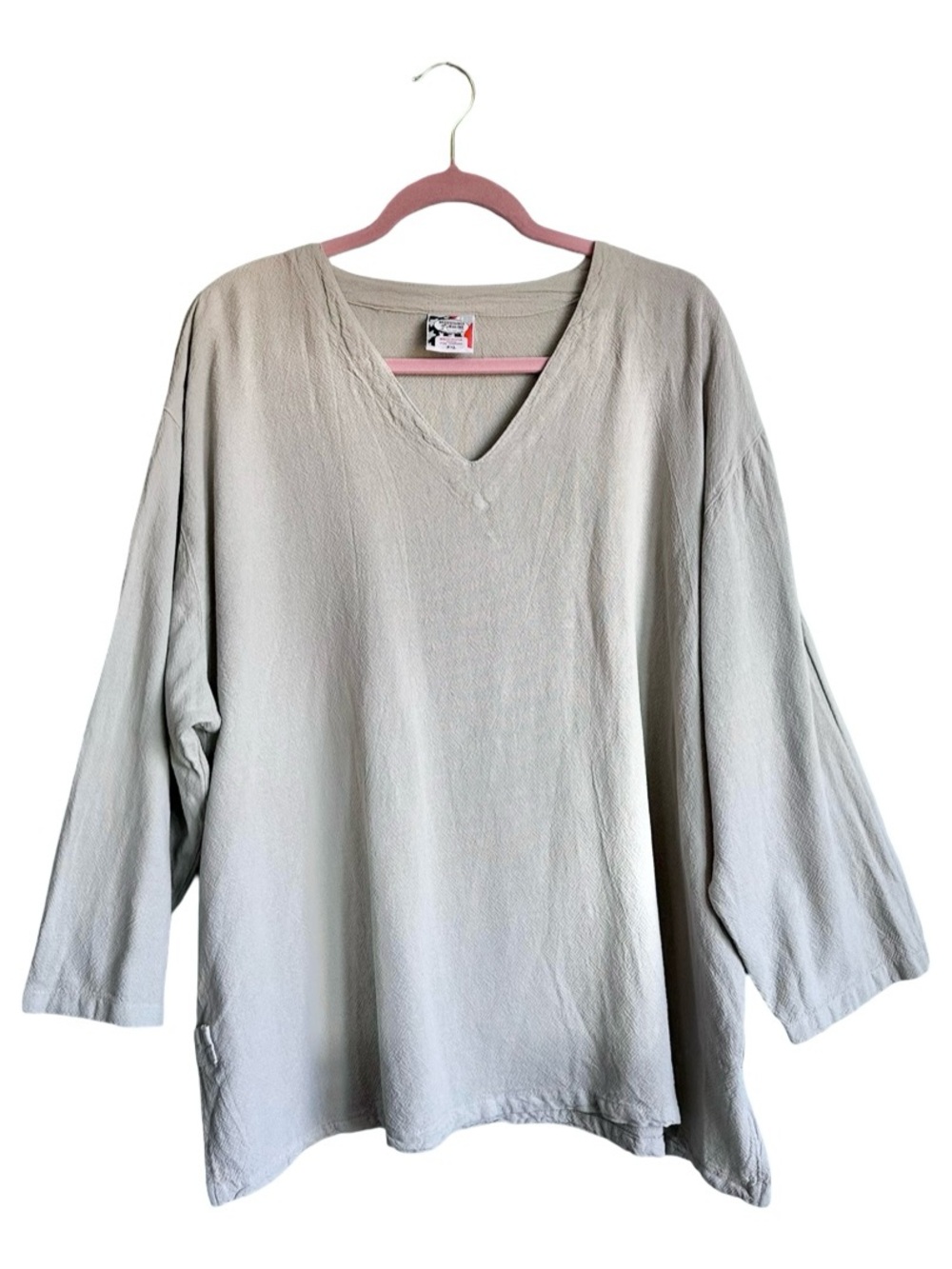 Drawstrings of Malibu Cotton Tunic Top Light Sage Green Women 3XL Coastal Resort